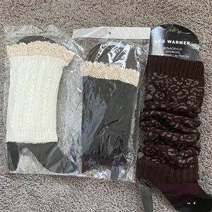 Knit Leg Warmers Set - Cream and Brown